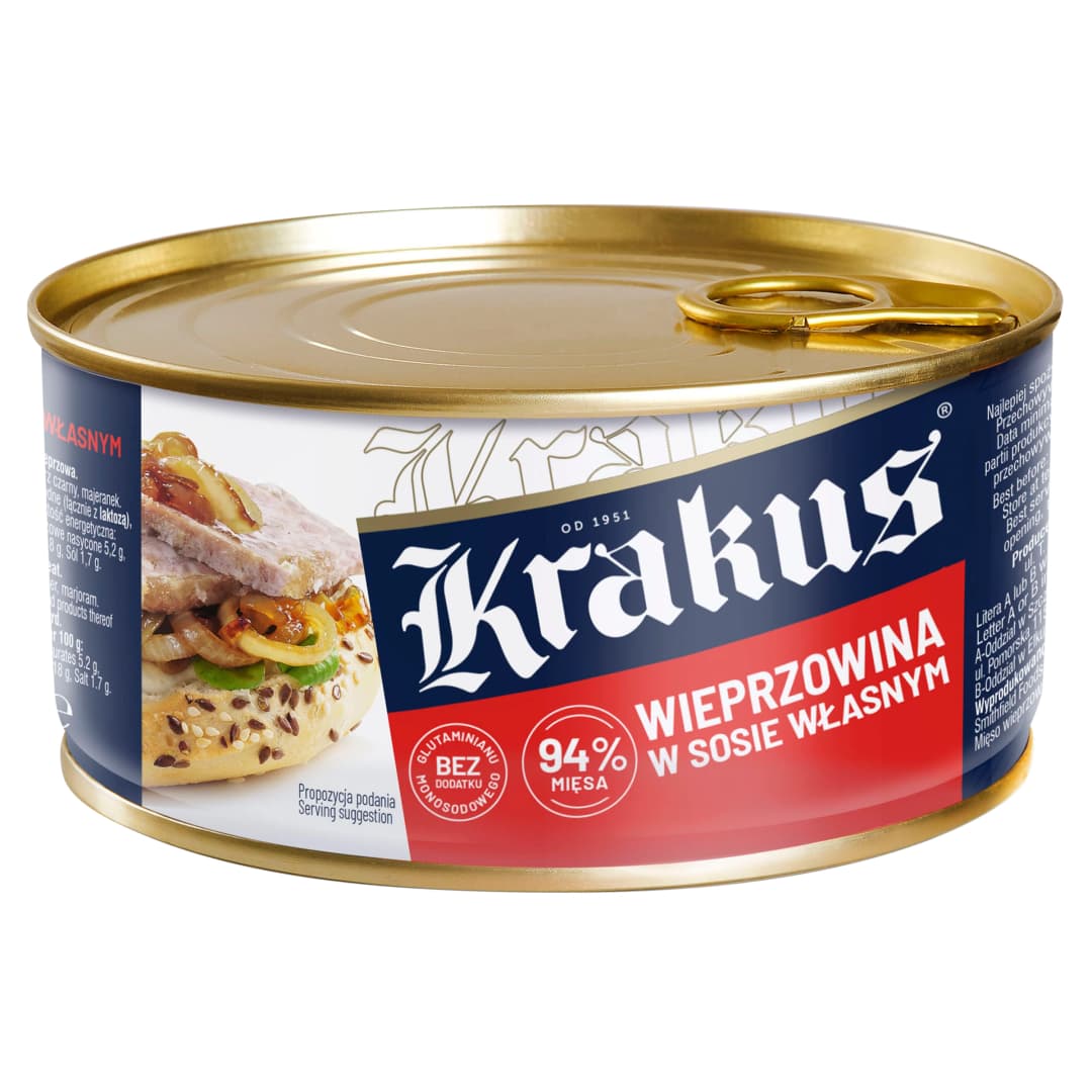 KRAKUS Konserwa wieprzowa w sosie wlasnym. 33,30 zl/kg