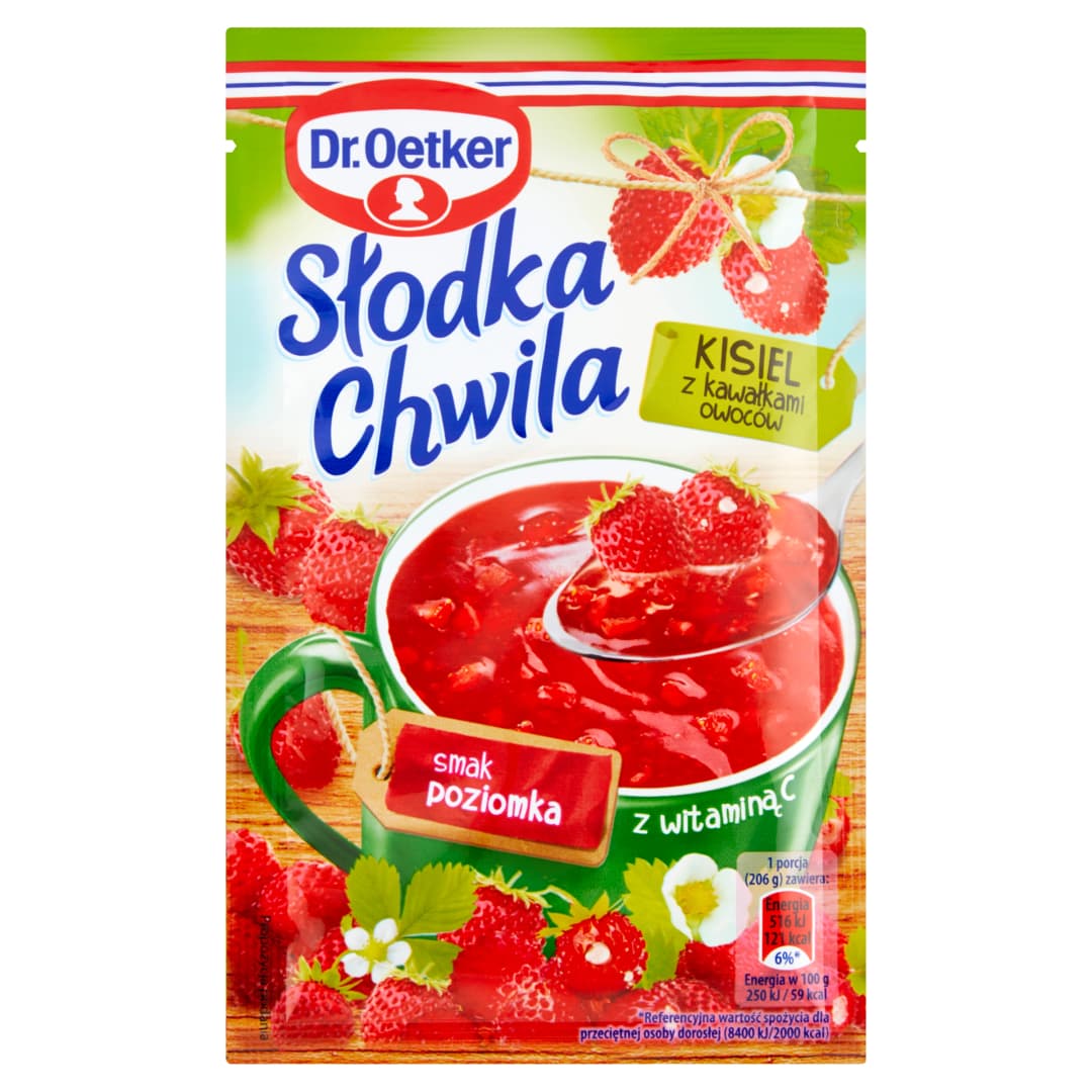 DR. OETKER SLODKA CHWILA Kisiel poziomkowy z kawalkami owocow. 64,19 zl/kg