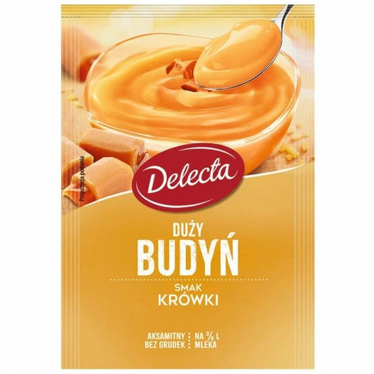 DELECTA Budyn smak krowki. 23,28 zl/kg