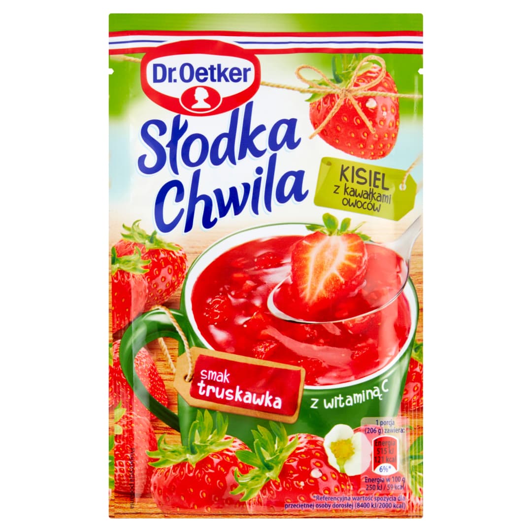 DR. OETKER SLODKA CHWILA Kisiel truskawkowy z kawalkami owocow. 64,19 zl/kg