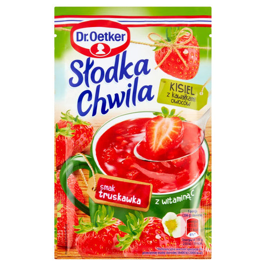 DR. OETKER SLODKA CHWILA Kisiel truskawkowy z kawalkami owocow. 64,19 zl/kg