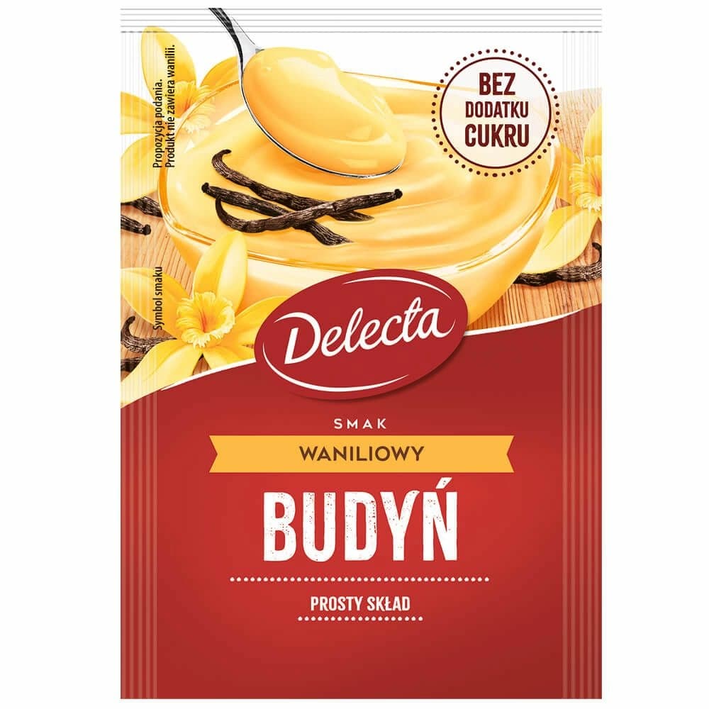 DELECTA Budyn smak waniliowy. 32,25 zl/kg