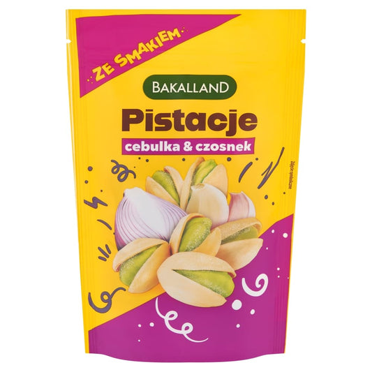 BAKALLAND Pistacje prazone cebulka & czosnek. 142,71 zl/kg