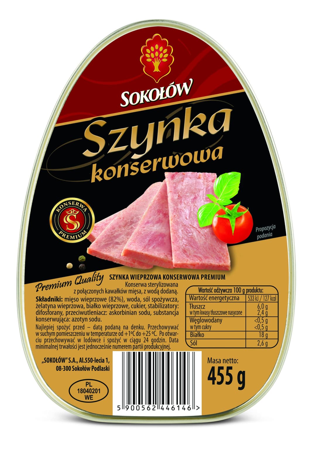 SOKOLOW Szynka konserwowa premium 455g. 43,93 zl/kg